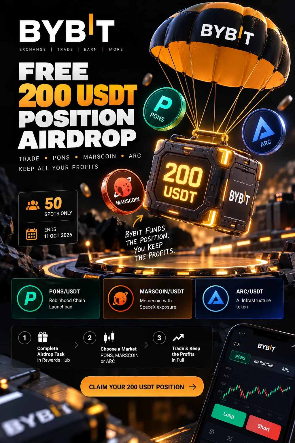 PONS Airdrop: Free 200 USDT Bybit Position