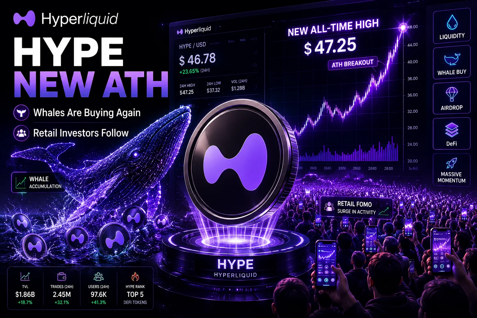 Hyperliquid (HYPE) Hits New All-Time High in 2026: Whale Accumulation, Retail Rally, and Airdrop Insights