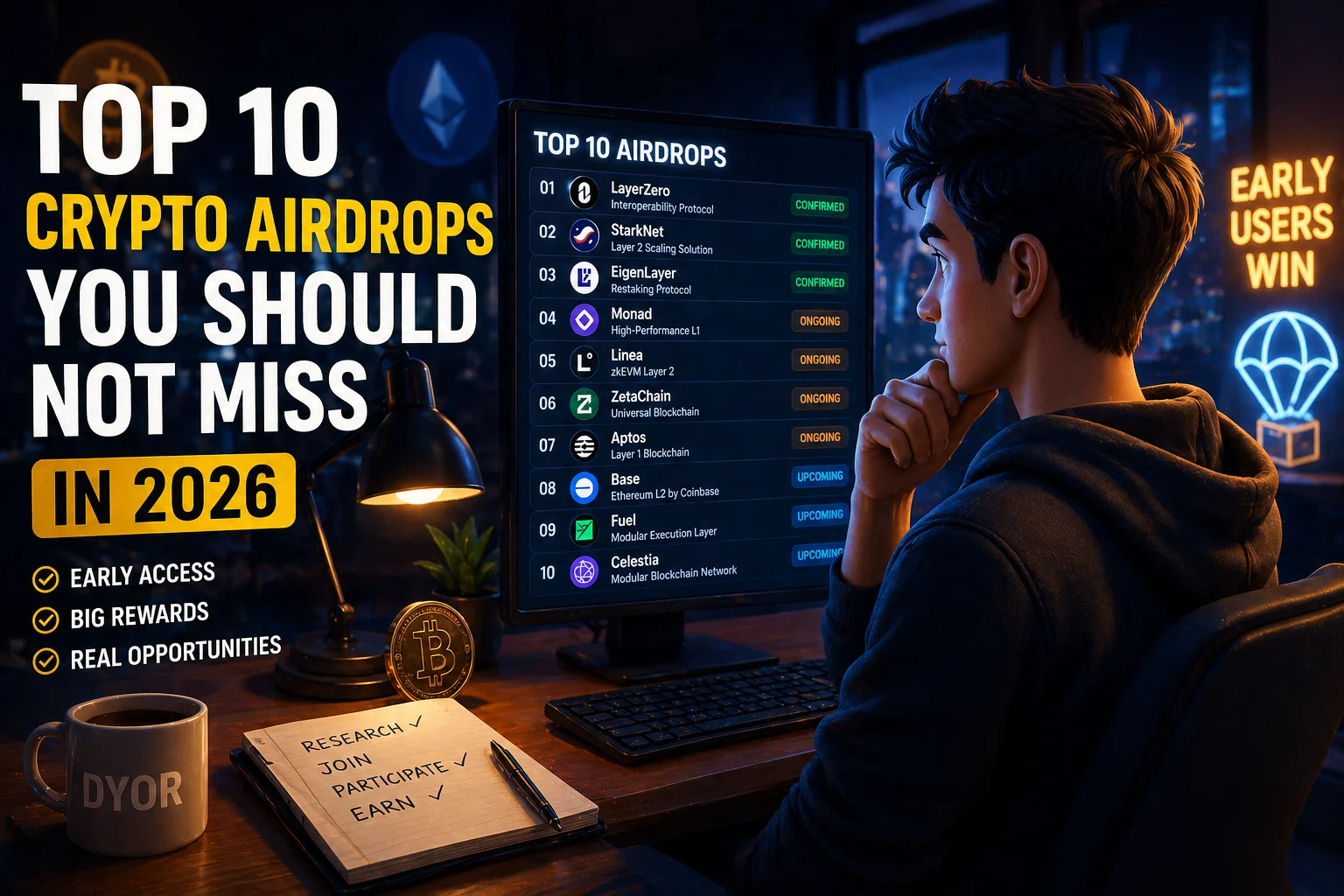 Top 10 Crypto Airdrops You Should Not Miss in 2026